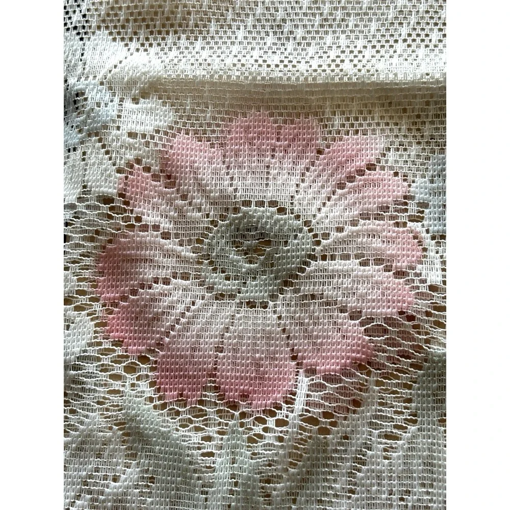 Vtg Lace Valance New Pink Blue Daisy Ivory 1994 Cottage Granny Curtain 60 x 18